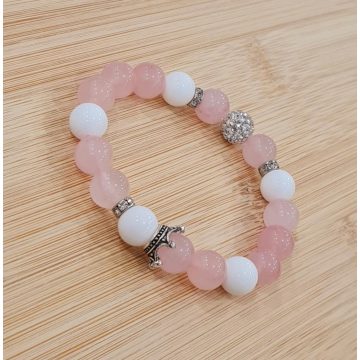   Rózsakvarc, Gyöngyház koronával és csillogó strassz díszekkel